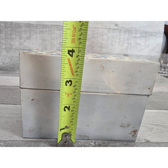 Vintage Ohio Art Co Metal Recipe Box With Blue Floral Lid Design & Recipe Cards - Picture 11 of 13